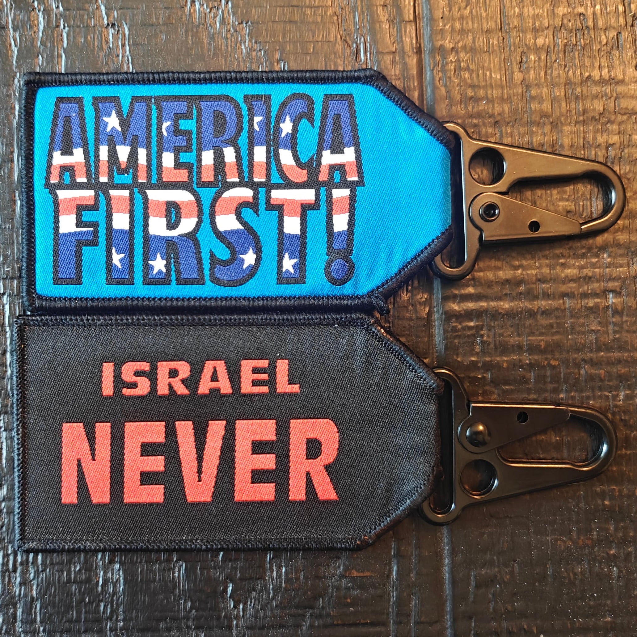 America First / Israel Never - Double-Sided Woven Keychain